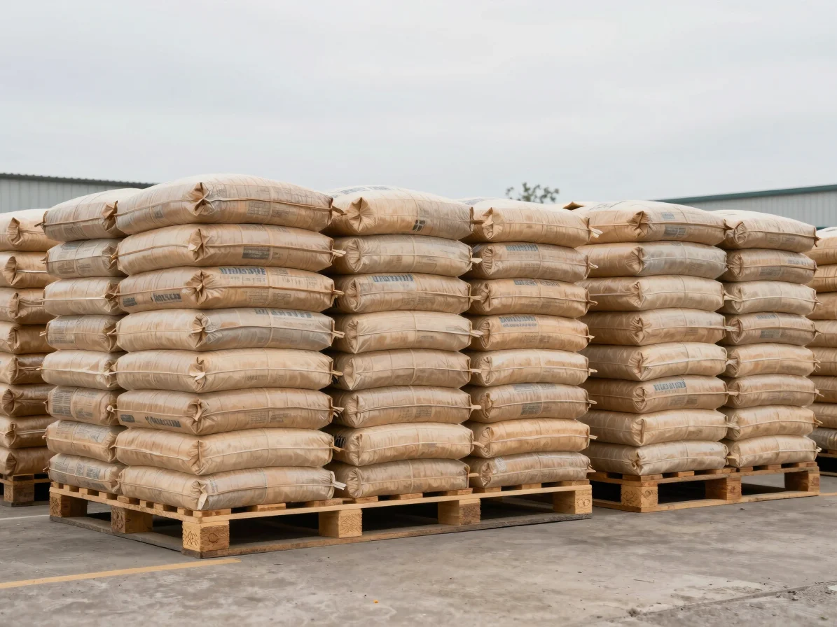 pallets of bagged wood pellets stacked for bulk orders