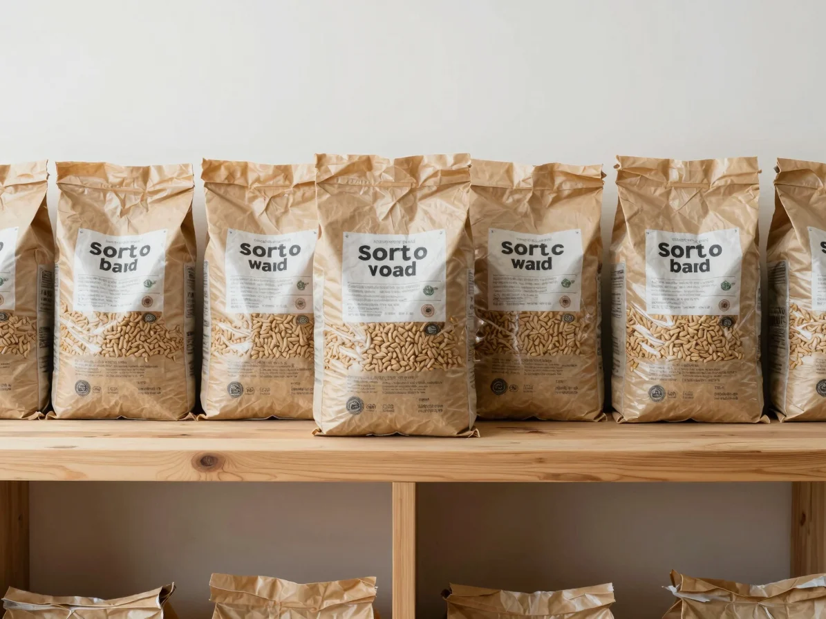 bags of wood pellets on a shelf bought by the pallet