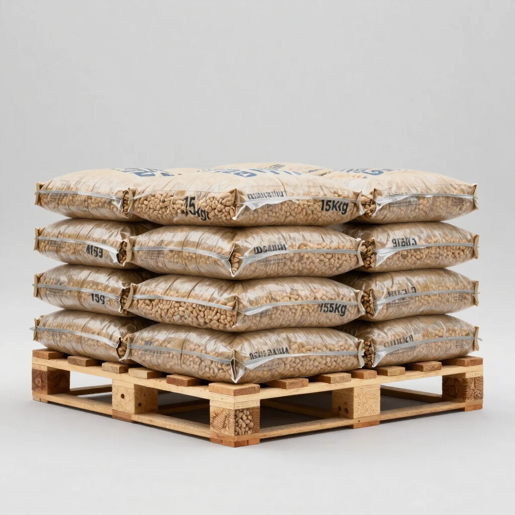 wrapped pallet of oak blend pellets ready for storage